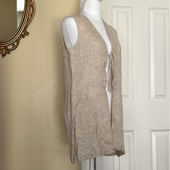 J.Jill Pure Jill Linen Crinkled Tunic Vest Lagenlook Pocket Beach Boho Neutral - Picture 3 of 10